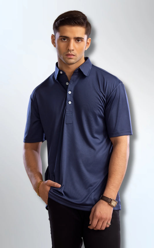 Solemarket | Den elegante Oxford Polo med spredt krave i marineblå