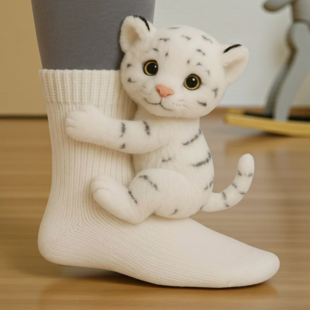 Solemarket | Arvid – Sjove hvid tiger-sokker i majestætisk design