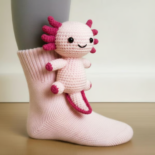 Solemarket | Pixie – Sjove axolotl-sokker i lyst pink design