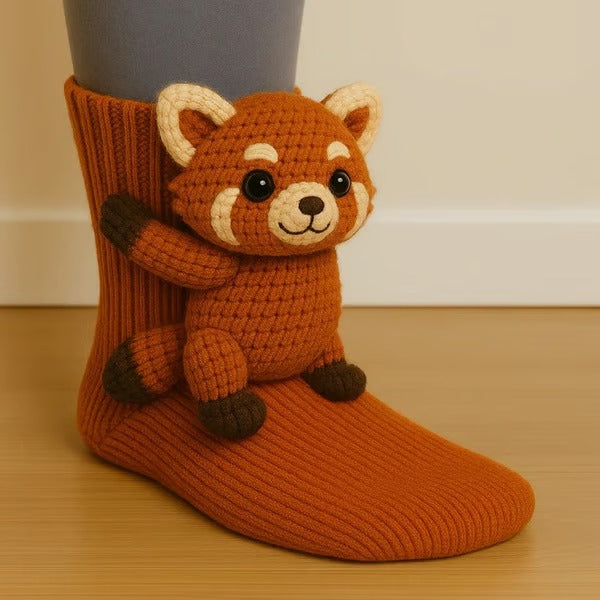 Solemarket | Runa – Sjove rød panda-sokker i farverig stil